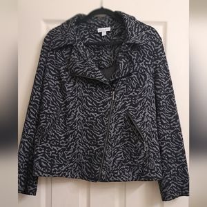 Fashion Bug • Y2K Black Zebra Ponte Moto Zip Jacket Size XL Trendy Cute Layering